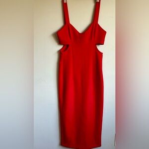 Zara Red Cut Out Midi Dress NWT Bodycon Cocktail Party Small New With Tags